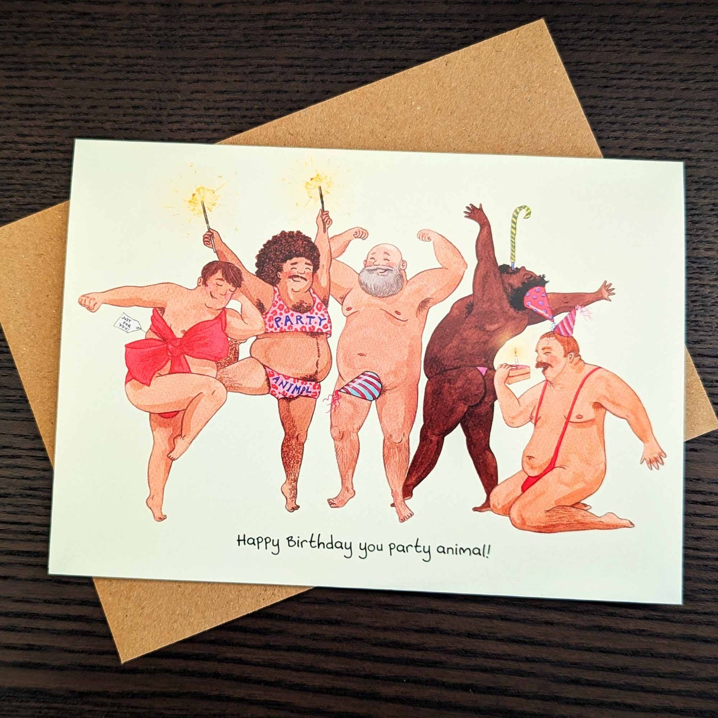 Funny Birthday men party animal card, Naughty Birthday card