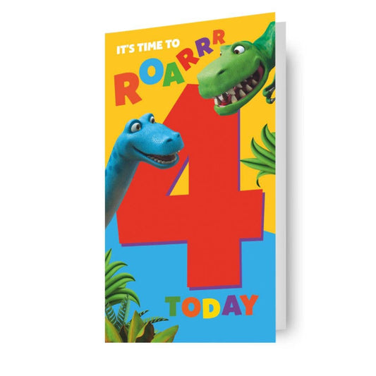 Dinosaur Roar Age 4 Sticker Birthday Card