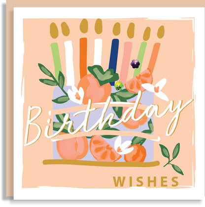 Birthday Cake Blooms Peaches Hand-Finished Sequin Card