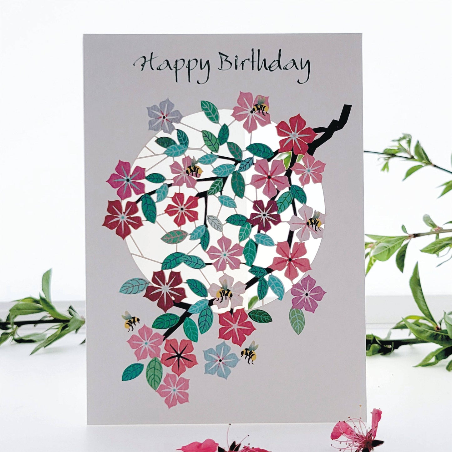 Bees and Blossom - Happy Birthday Card - PM860