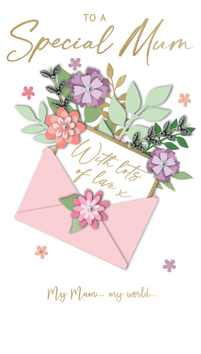 Mum - Envelope With Flowers - Champagne - Second Nature
