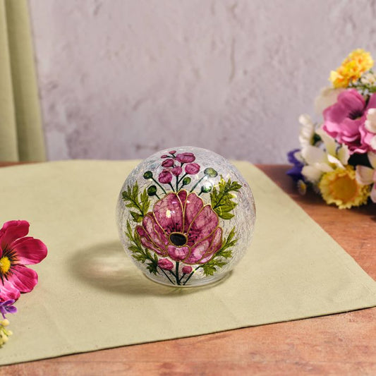 FLORAL SERENADE HAND PAINTED LILAC FLOWERS WITH RAISED GOLD DETAIL CRACKLE GLASS BALL LED