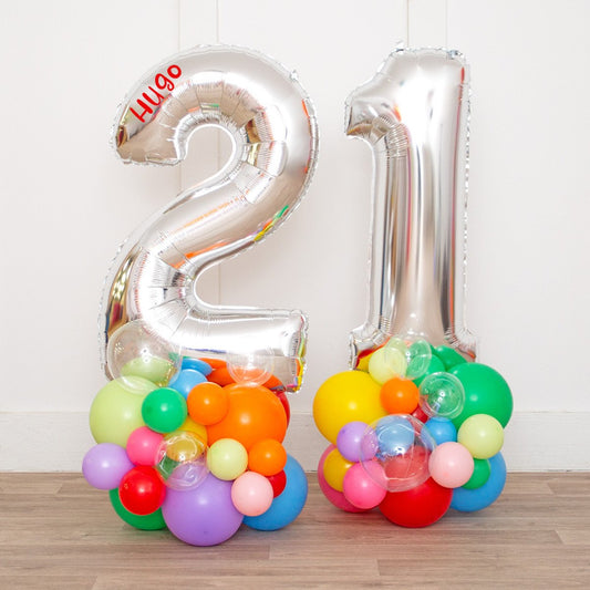 Bright Rainbow Personalised Number Balloon Stack