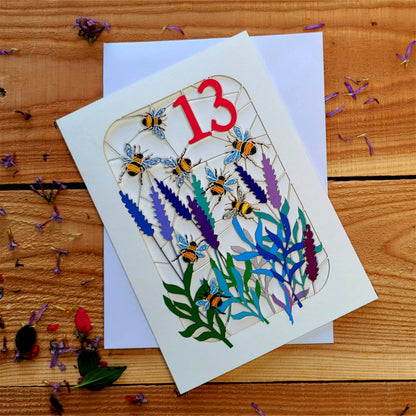 Age 13 Bee Design Birthday Card, 13TH Celebration