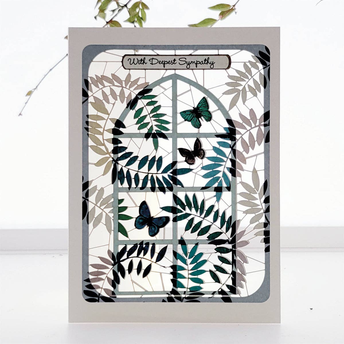 With Deepest Sympathy Card - Butterflies in a Window