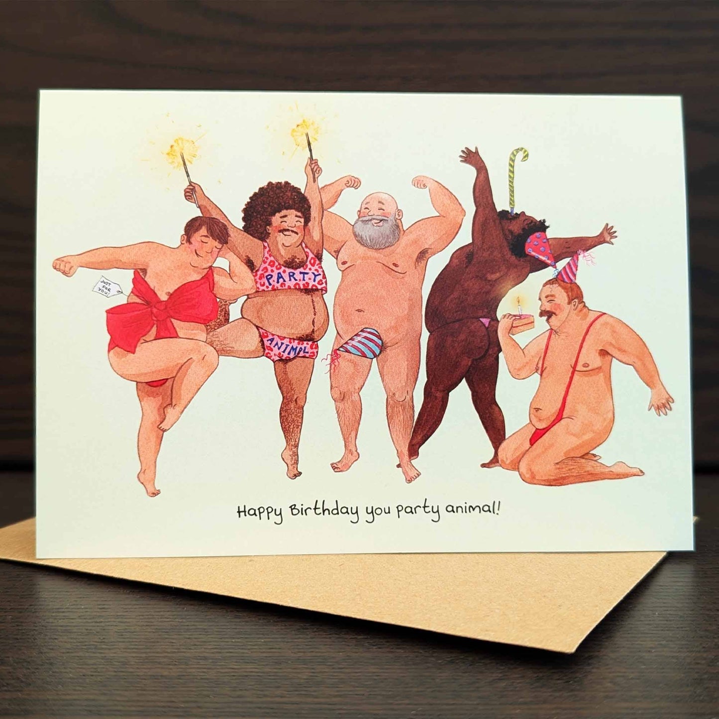 Funny Birthday men party animal card, Naughty Birthday card