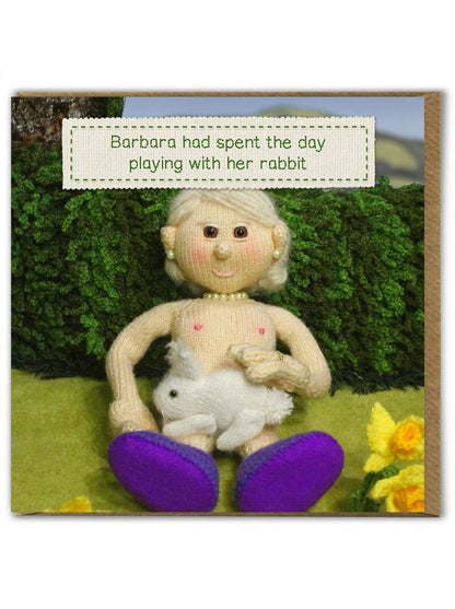 Funny Birthday Card - Playing With Rabbit by Nudinits