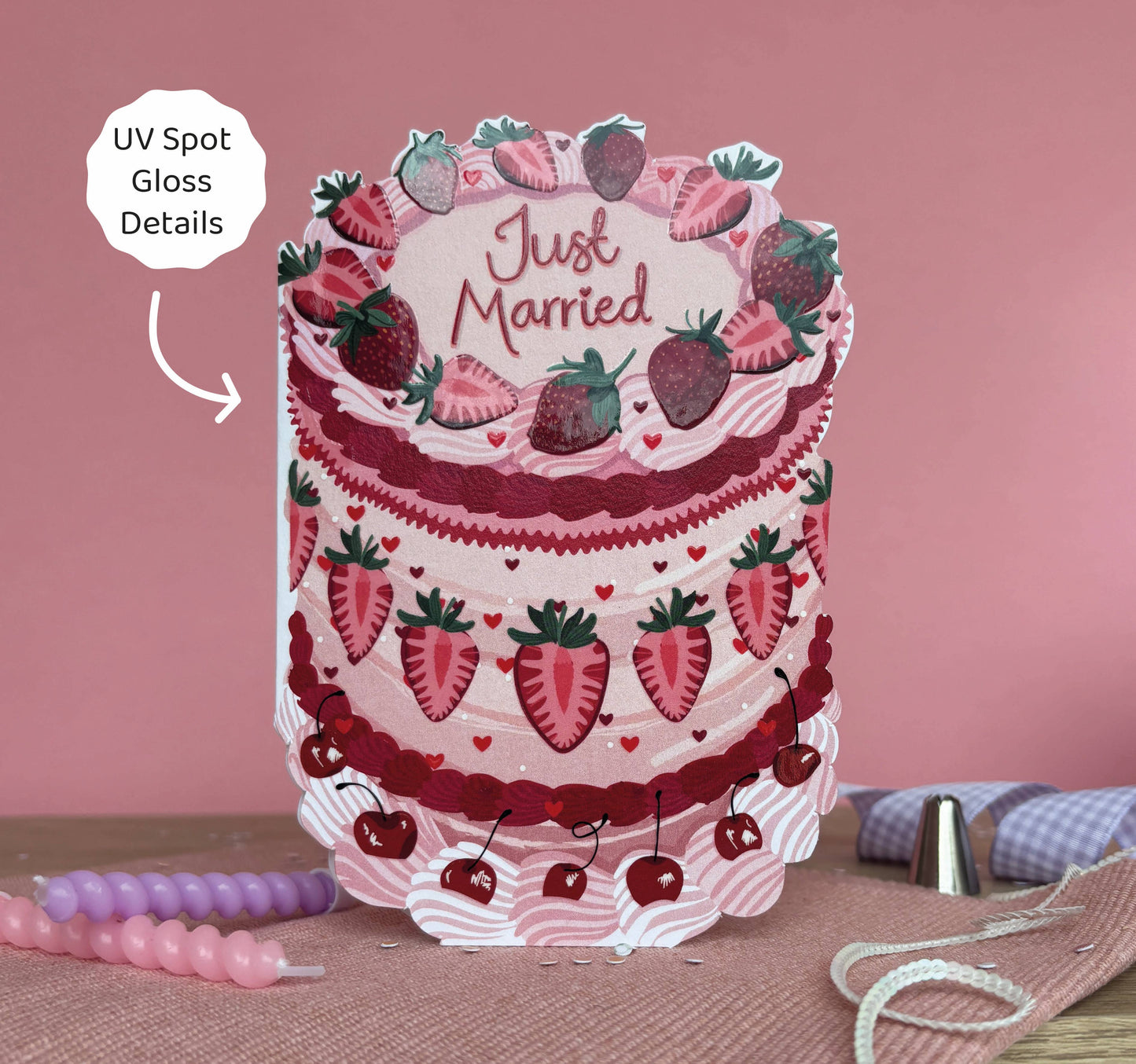 Just Married - Strawberry Wedding Cake Shaped Greeting Card