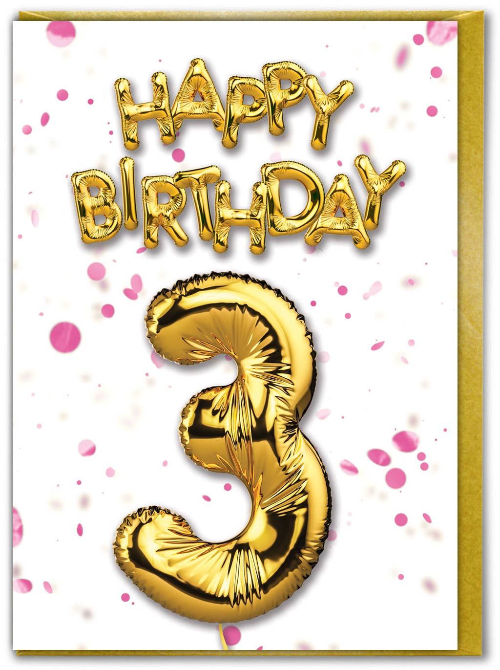 Sale 3rd Birthday - Gold Balloon - Pink Confetti
