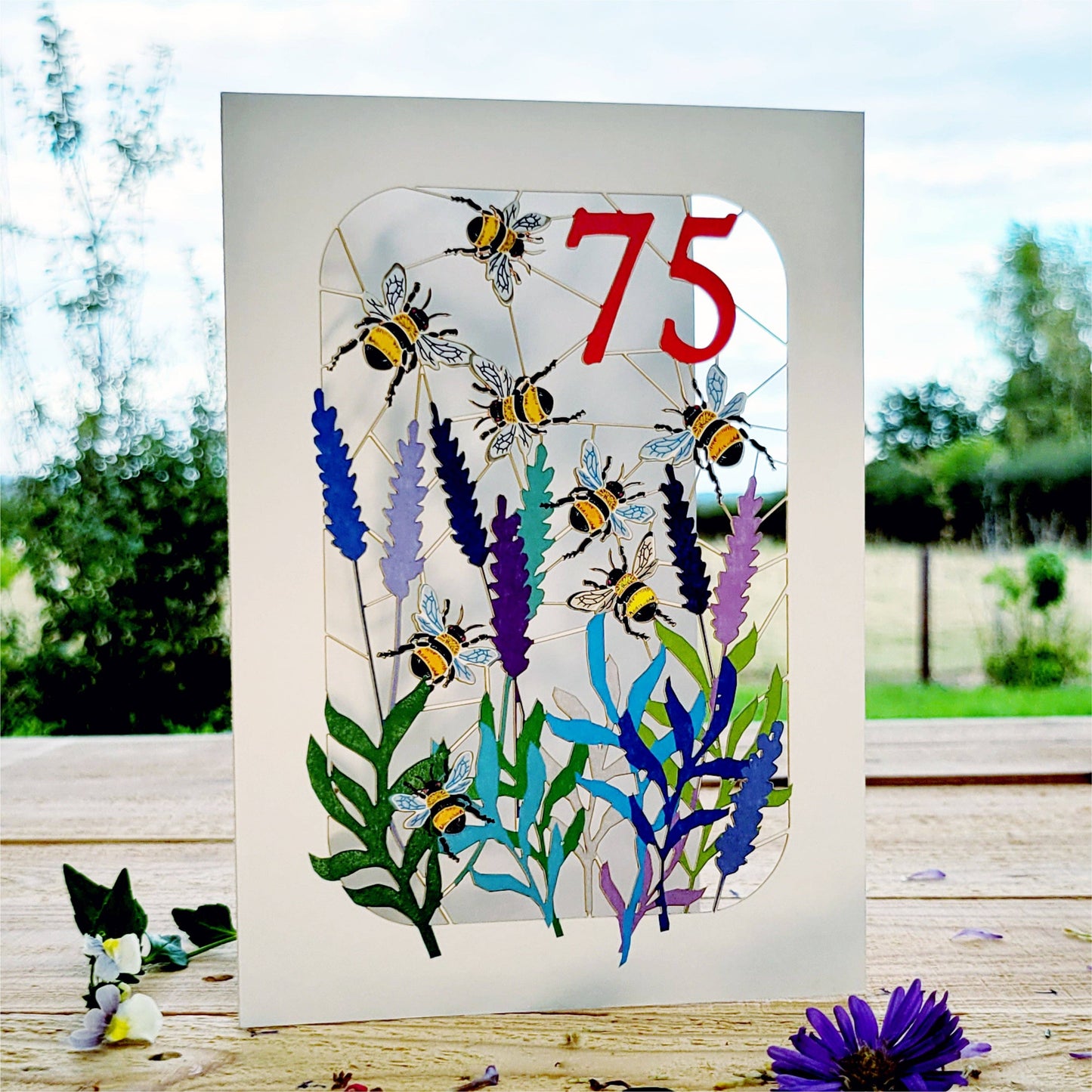Age 75 Bee Design Birthday Card