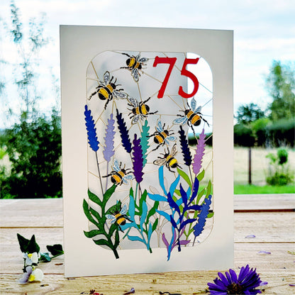 Age 75 Bee Design Birthday Card