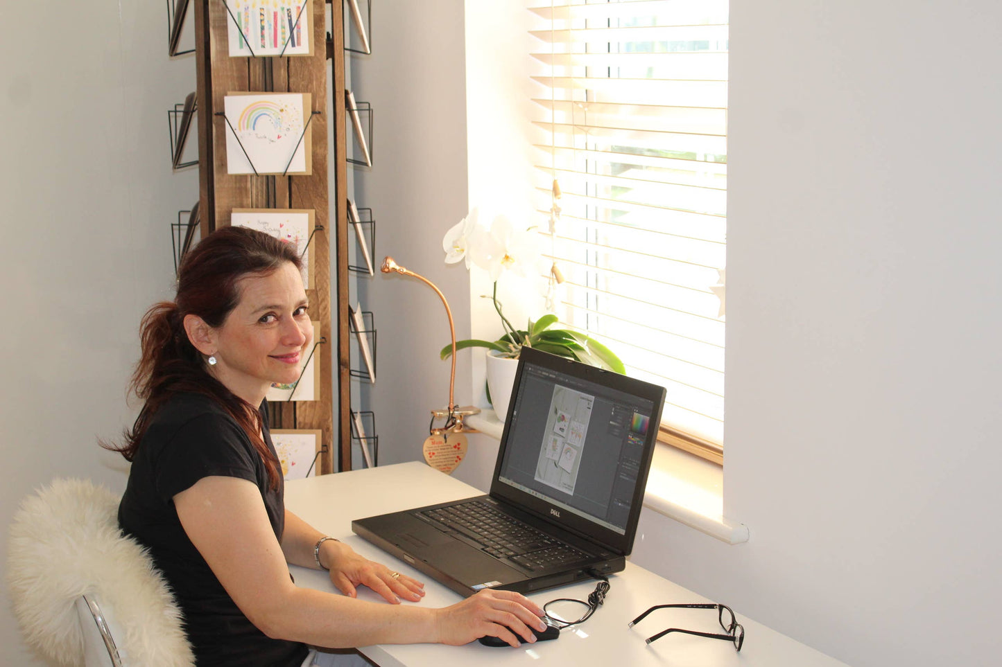 New Home Orange Flower Topiary Hand-Finished Sequin Card