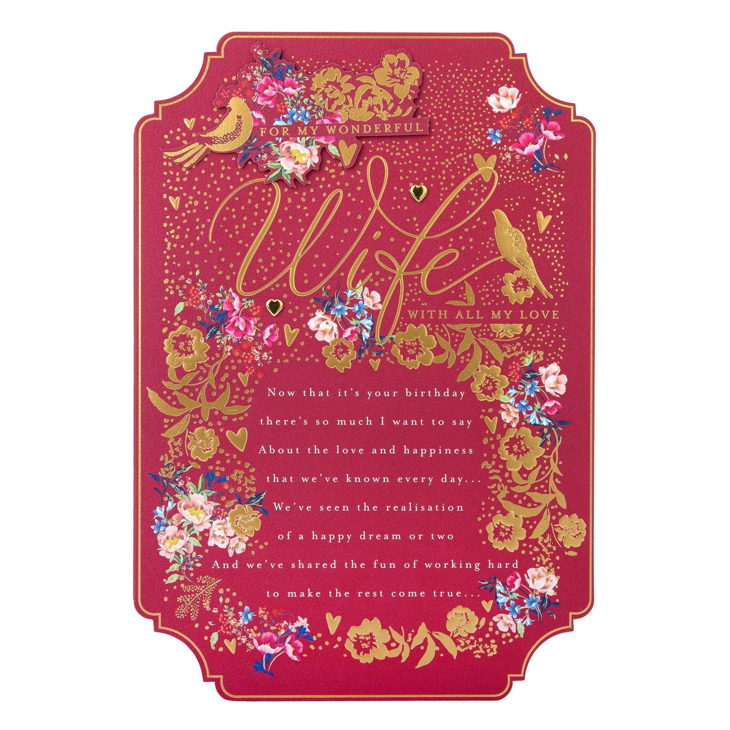 Birthday Card for Wife with Floral Design and Verse #4
