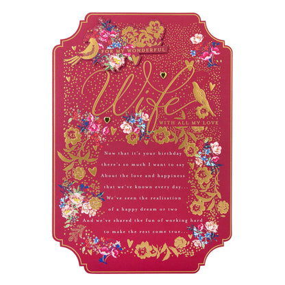 Birthday Card for Wife with Floral Design and Verse #4