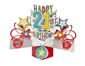 21st Birthday Stars - Pop-Up Greeting Cards - Second Nature