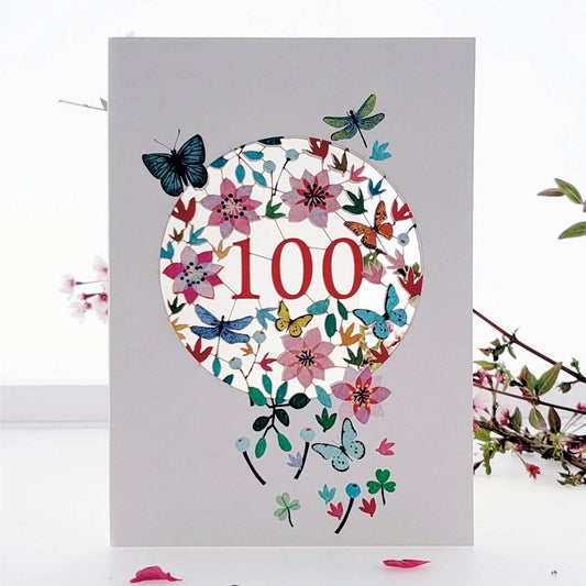 100TH Age Birthday Card with Butterflies & Dragonflies