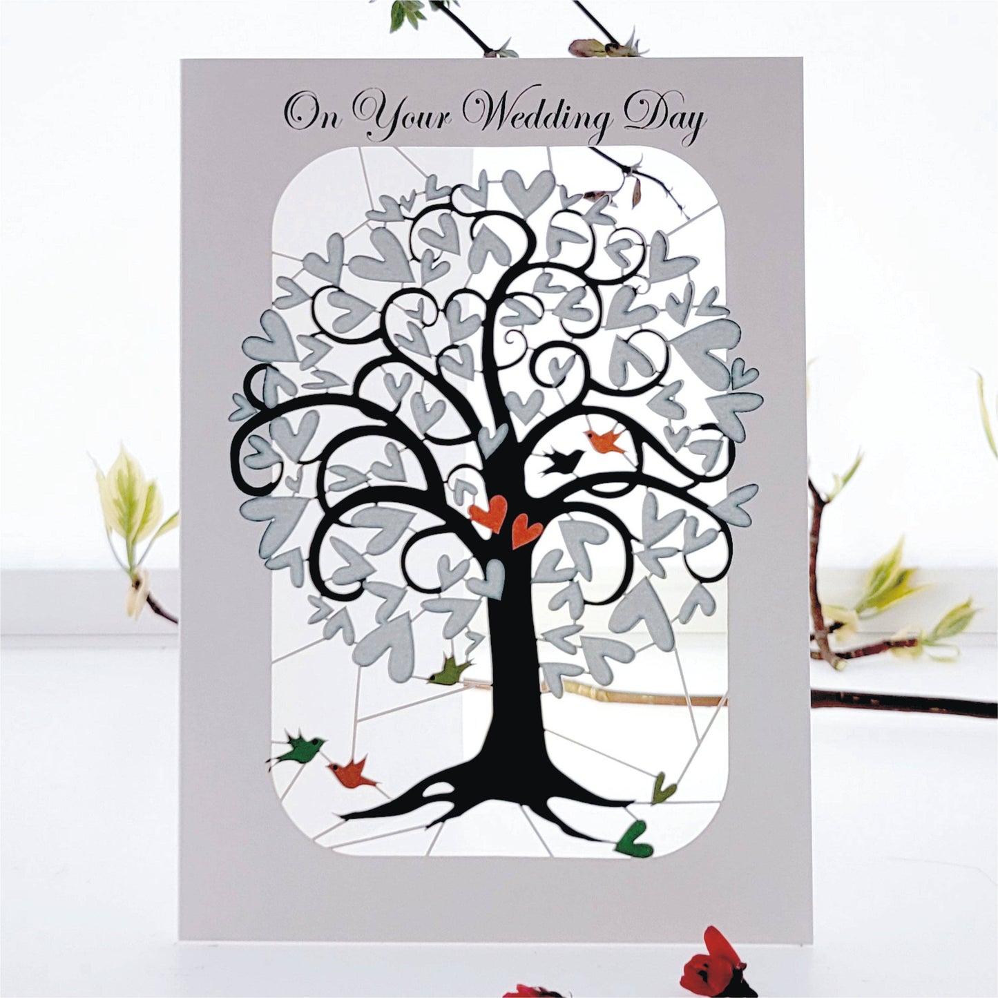 On Your Wedding Day - White Hearts Tree Wedding Card