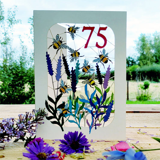 Age 75 Bee Design Birthday Card