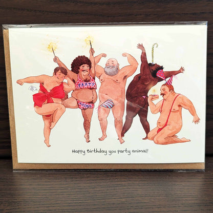 Funny Birthday men party animal card, Naughty Birthday card