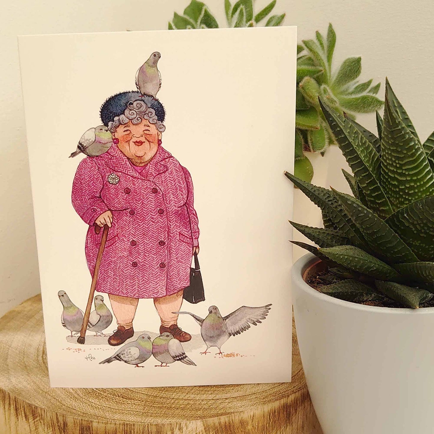 Old lady and pigeons card, Funny Birthday card, Quirky card