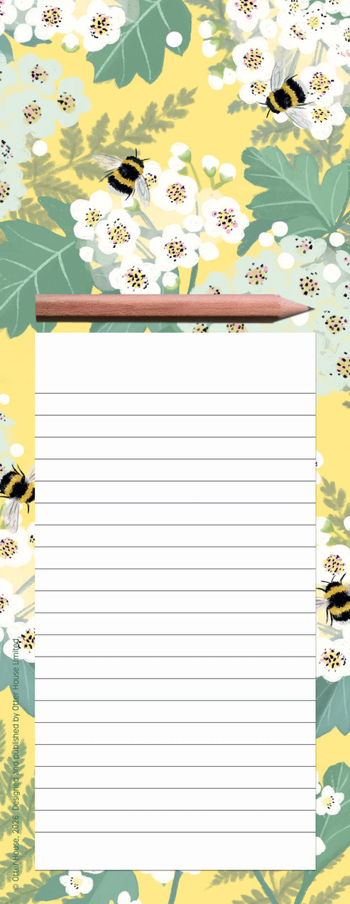 Magnetic Memo Pad - RSPB White Blossom - Bees & Hawthorn
