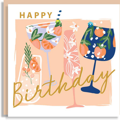Birthday Floral Fruity Cocktails Hand-Finished Sequin Card