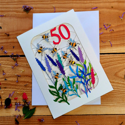 Age 50 Bee Design Birthday Card, 50TH Celebration