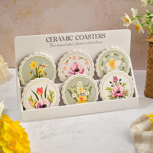 FLORAL SERENADE CERAMIC 3D COASTER RAISED DETAIL WITH GOLD SCALLOPED EDGE