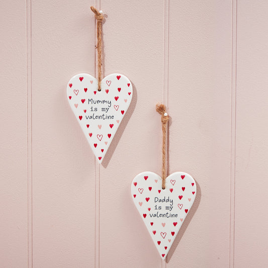 Mummy & Daddy Valentine Hanging Heart 2 Asstd white Ceramic