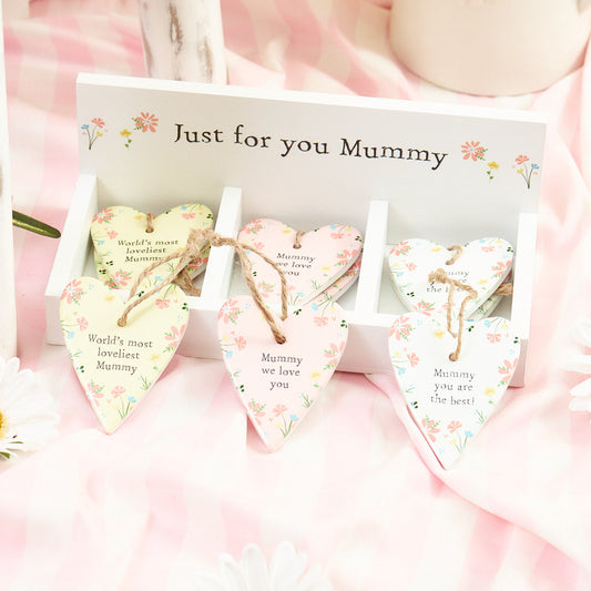 Spring Floral Mummy Heart Hanger 3 Asstd Ceramic