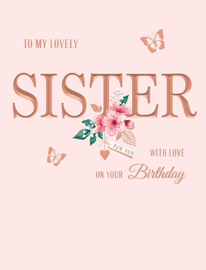Birthday Card, Sister, Flower On Peach