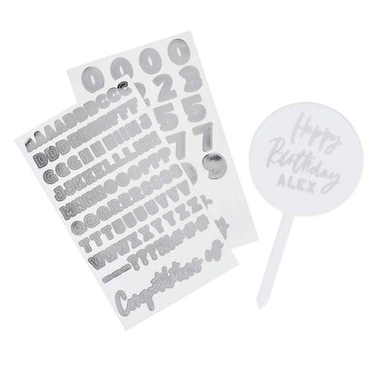Acrylic Cake Topper & X2 Silver Sticker Sheets