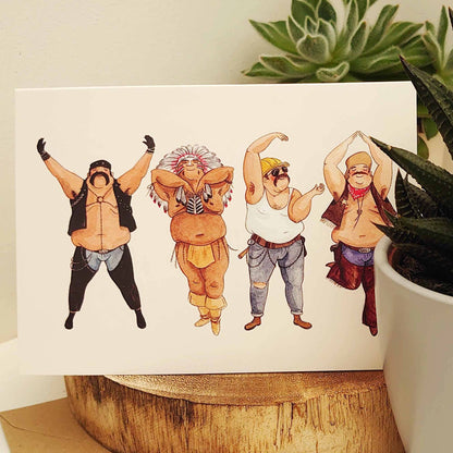 Disco dancing men, funny Birthday card, LGBTQ card,