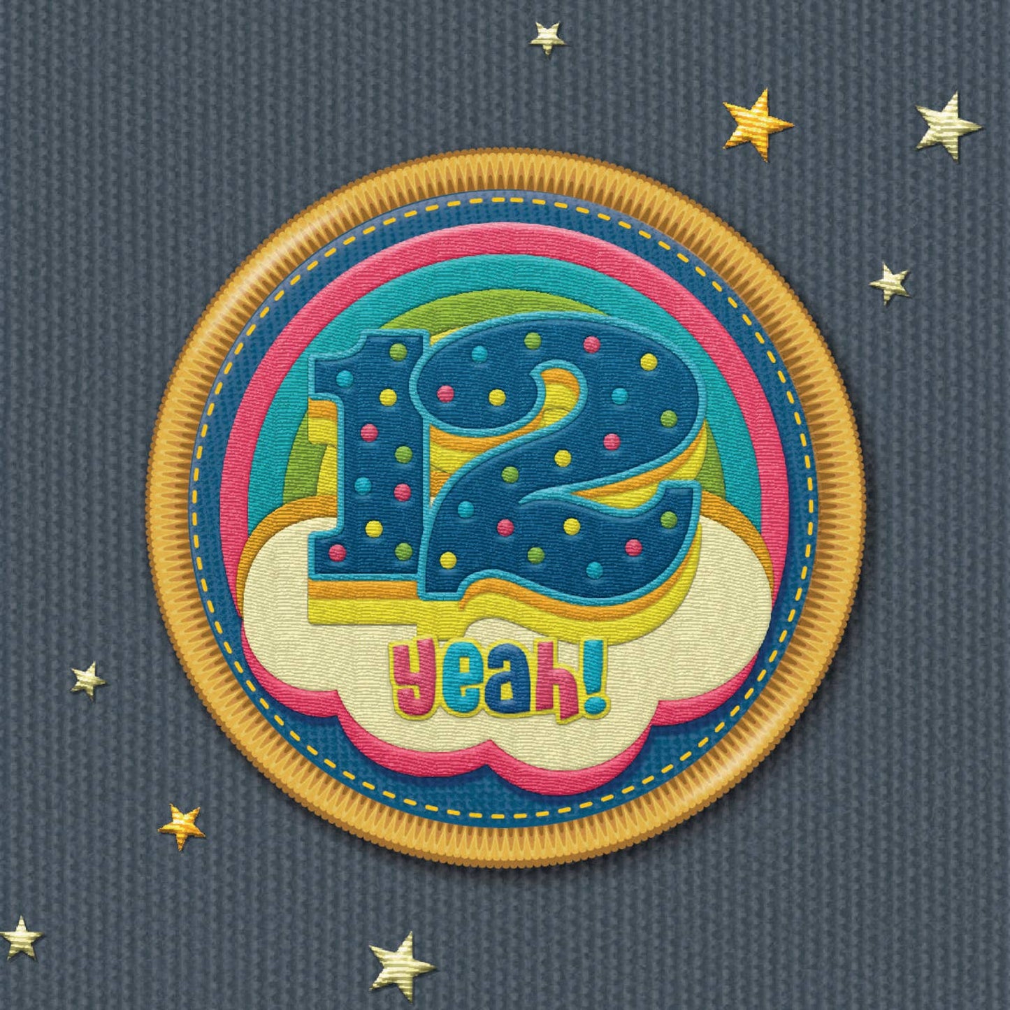 NAP282 12th rainbow birthday card, 12 yeah!