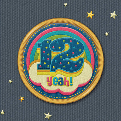 NAP282 12th rainbow birthday card, 12 yeah!