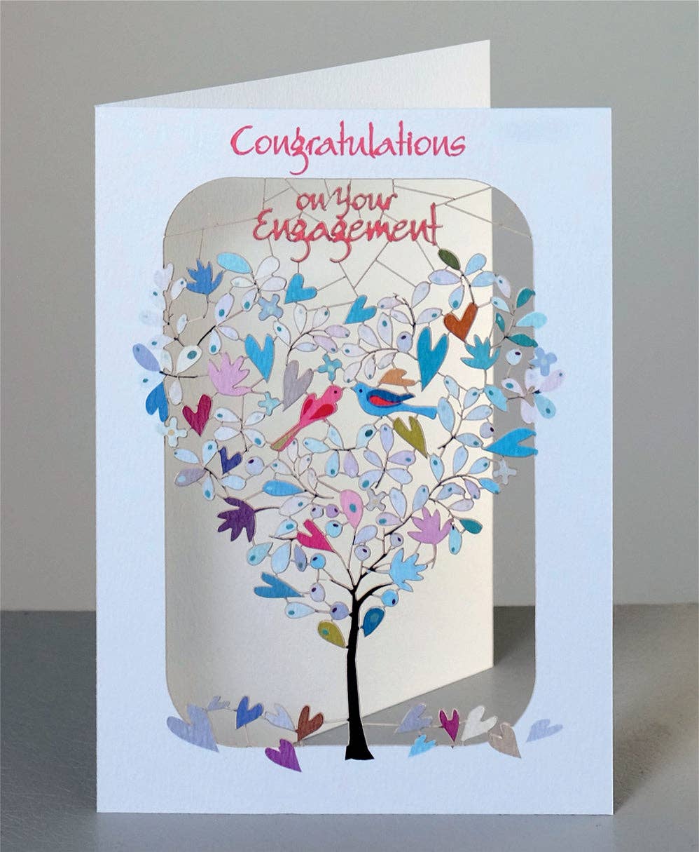 Love Birds in Tree Engagement Greeting Card
