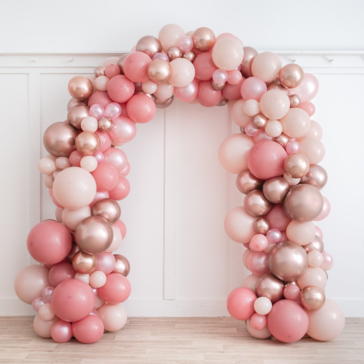 Pink Rose Gold Ready Made Latex Balloon Arch Inflated