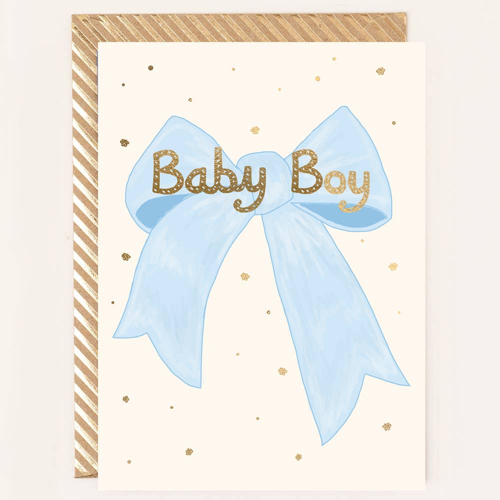 Baby Boy Bow Illustration Greetings Card