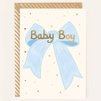 Baby Boy Bow Illustration Greetings Card