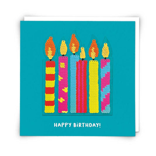 Neon Candles Greetings Card with Reusable Sequin Patch