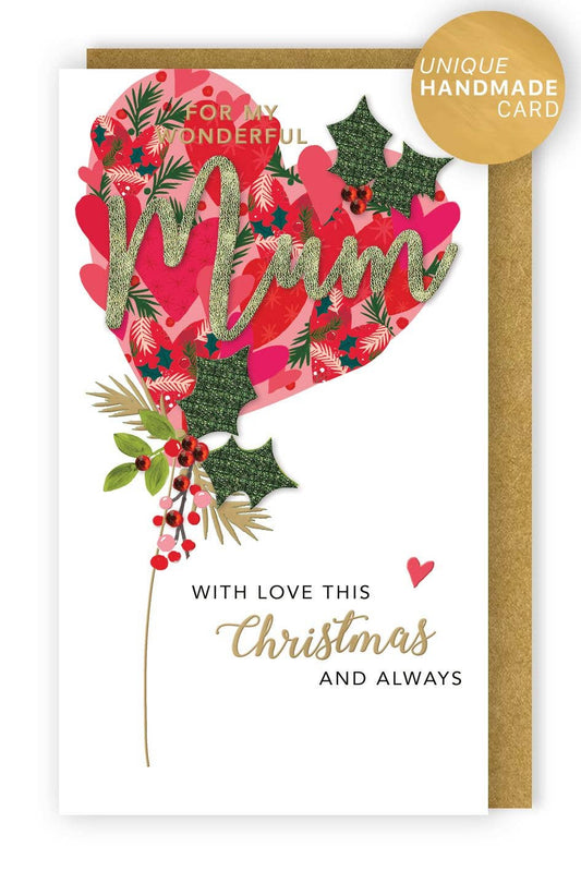 Mum-Hearts Balloon-Christmas Card -Champagne - Second Nature