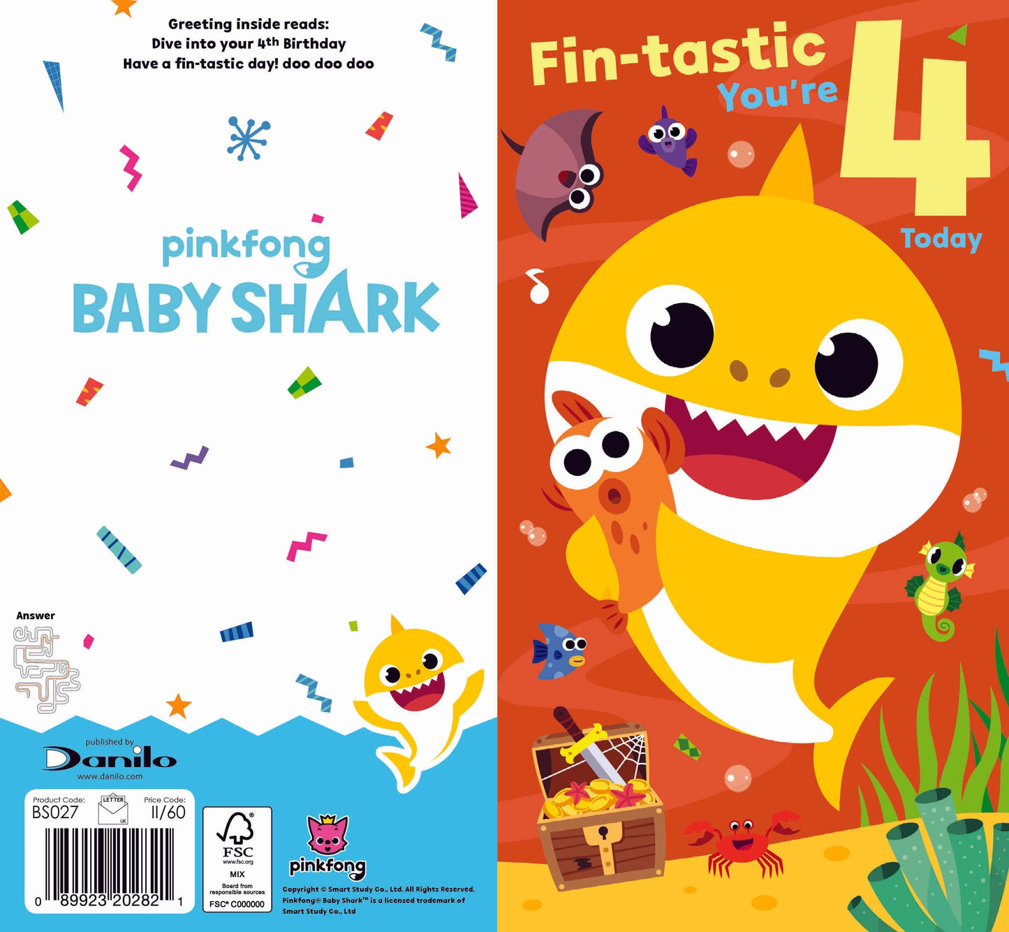 Baby Shark Age 4 Birthday Card