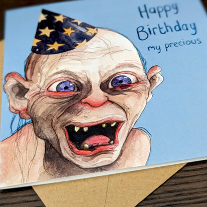 Birthday Gollum face card, LOTR greeting card
