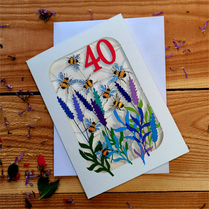 Age 40 Bee Design Birthday Card