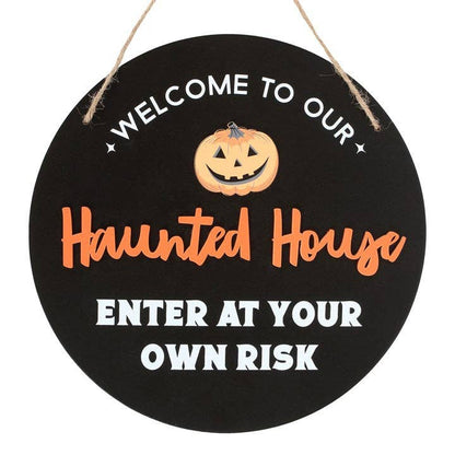 Round Haunted House Hanging Halloween Sign