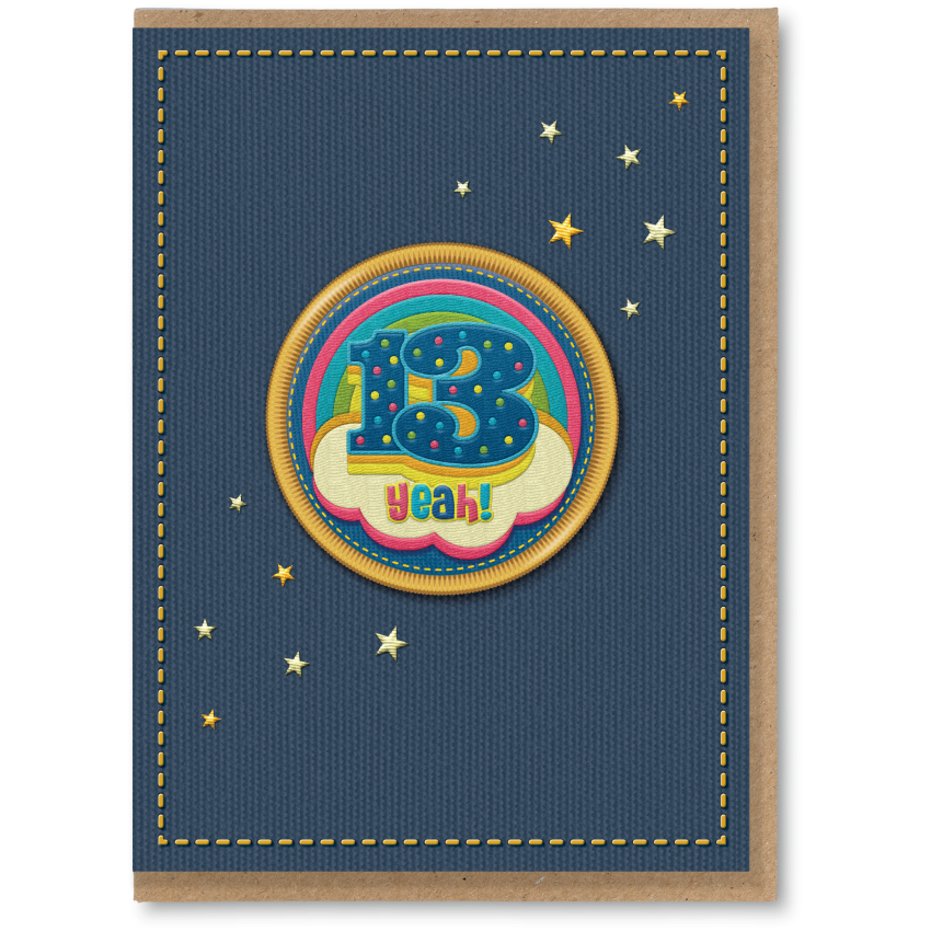 NAP283 13th rainbow birthday card, 13 yeah!