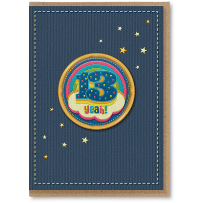 NAP283 13th rainbow birthday card, 13 yeah!