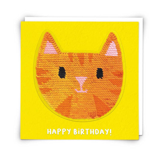 Tabby Cat Greeting Card with Reusable Sequin Patch