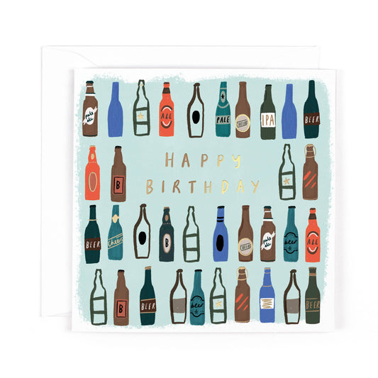 Cobalt Open Birthday Beer Bottles Card
