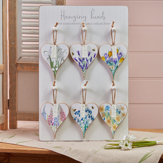 Spring Floral Heart Hanger 6 Asstd Wooden With Tag